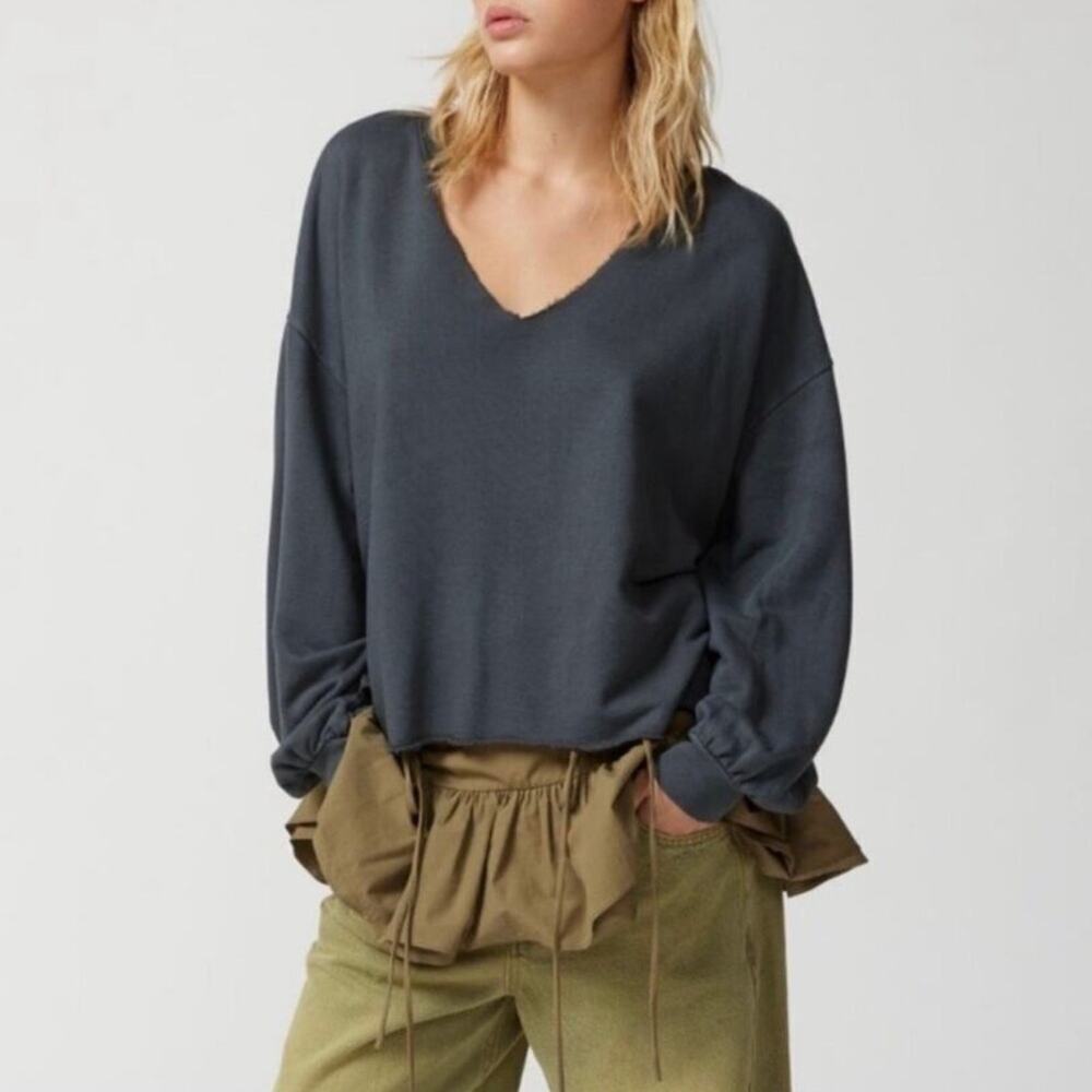 Out From Under Urban Outfitters Charcoal Gray Oversized V Neck Sweatshirt S